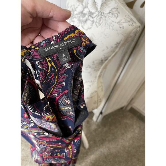 Banana Republic Blue Colorful Print Bell Sleeve Shirt Dress Size 6 Medium - Picture 4 of 8